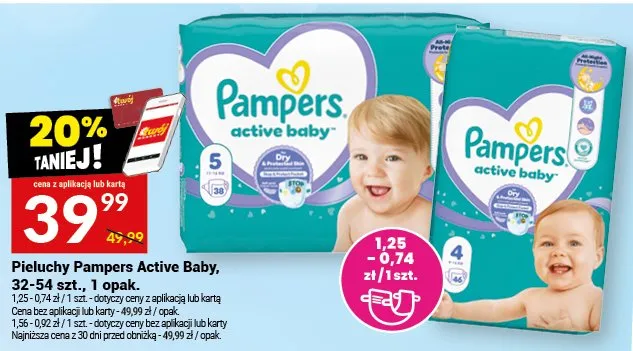 Pieluchy Pampers Active Baby, 32-54 szt., 1 opak. promocja w Twój Market