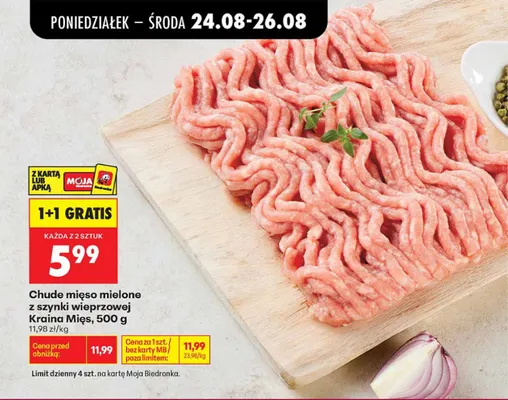 Chude mięso mielone z szynki wieprzowej Kraina Mięs promocja w Biedronka