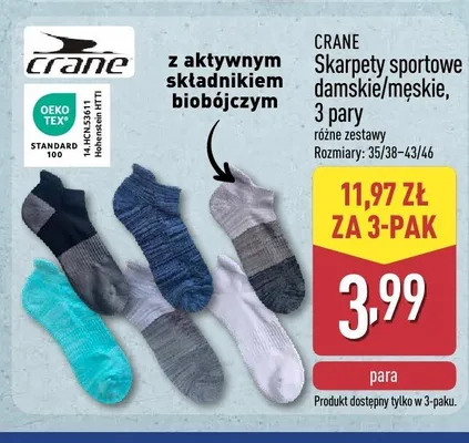 Skarpety sportowe damskie męskie CRANE 3-pak promocja w Aldi