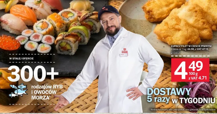 Łupacz filet w cieście piwnym cena za 1 kg 44.90, z VAT 47.15 promocja w Selgros