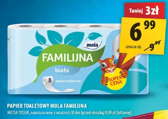 Papier toaletowy biała Mola Familijną promocja w Arhelan
