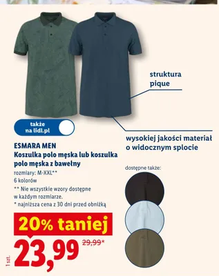 Koszulka polo męska z bawełny Esmara Men rozmiary M-XXL 6 kolorów struktura pique promocja w Lidl