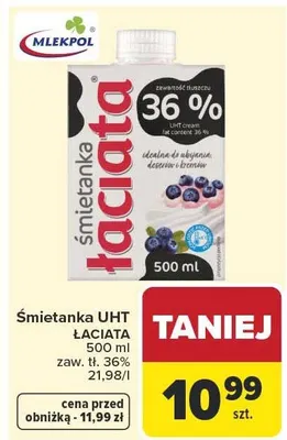 Śmietanka UHT Łaciata 36% promocja w Carrefour Market