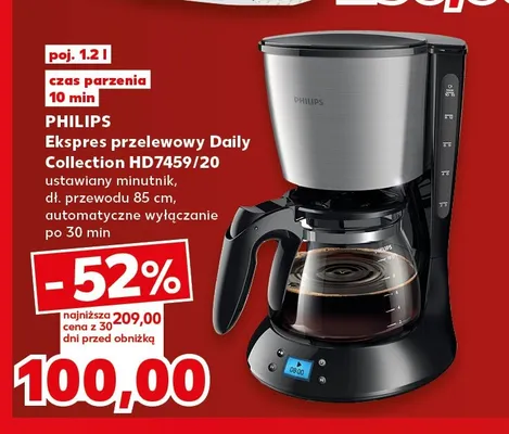 Ekspres przelewowy Philips Daily Collection HD7459/20 promocja w Kaufland
