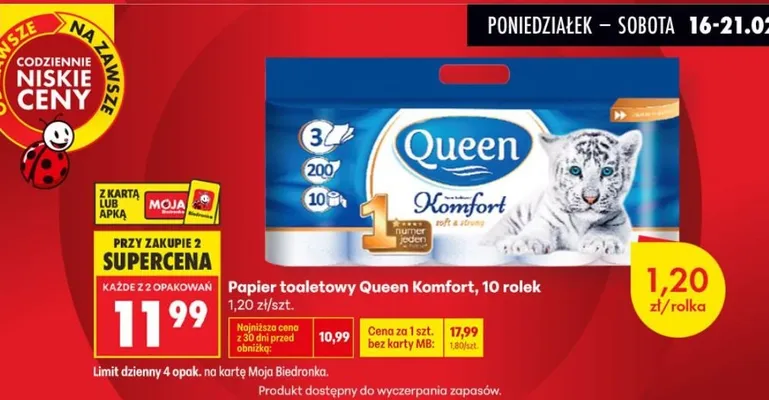 Papier toaletowy Komfort, 10 rolek promocja w Biedronka