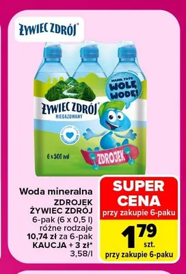 Woda mineralna Zdrojek Żywiec Zdrój 6-pak promocja w Carrefour