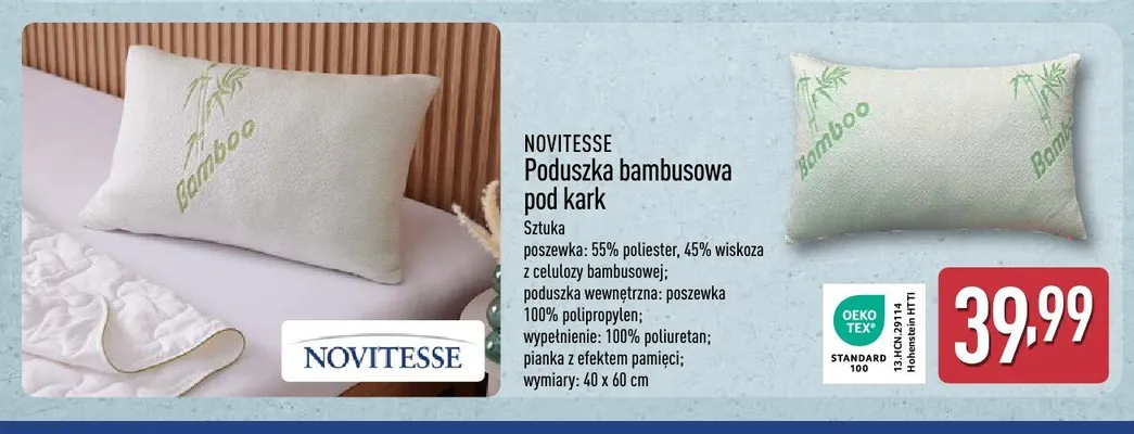 Poduszka bambusowa pod kark NOVITESSE promocja w Aldi