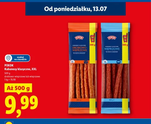 Kabanosy klasyczne drobiowo-wieprzowe XXL Pikok promocja w Lidl