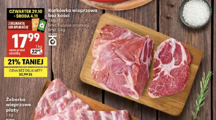 Karkówka wieprzowa bez kości promocja w Delikatesy Centrum