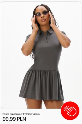 Sukienka szara z kołnierzykiem Cropp promocja w Cropp