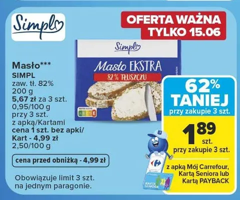 Masło Ekstra Simpl promocja w Carrefour