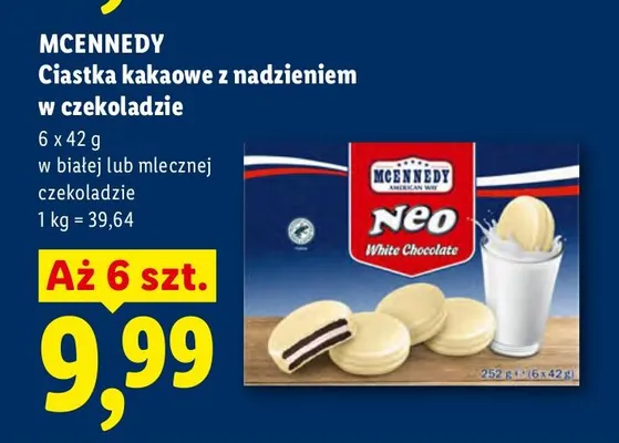 Ciastka kakaowe z nadzieniem w mlecznej czekoladzie Mcennedy 6-pak promocja w Lidl
