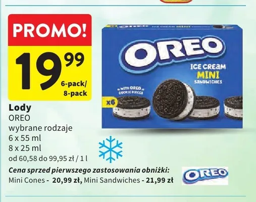 Lody Oreo Mini Sandwiches 6-pak promocja w Intermarche
