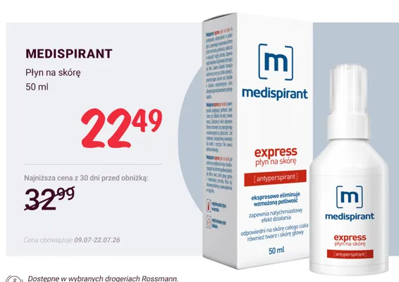 Płyn na skórę Medispirant express promocja w Rossmann