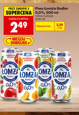 Piwo bezalkoholowe Łomża Radler cytryna & limonka promocja w Biedronka