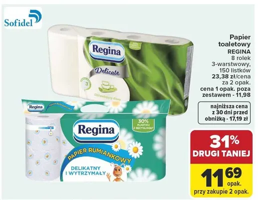 Papier toaletowy Regina 3-warstwowy 150 listków promocja w Carrefour