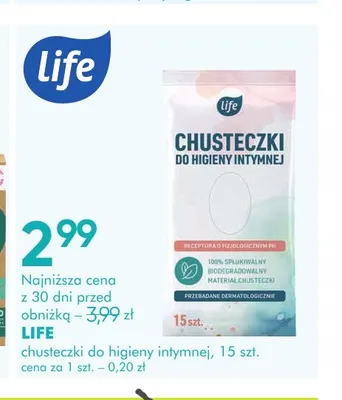 Chusteczki do higieny intymnej Life promocja w Super-Pharm