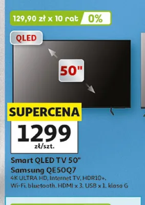 Smart QLED TV 50" Samsung QE50Q7 4K ULTRA HD Internet TV HDR10+ Wi-Fi bluetooth HDMI x 3 USB x 1 klasa G promocja w Auchan