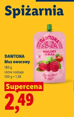 Mus owocowy Dawtona Maliny Jabłka promocja w Lidl