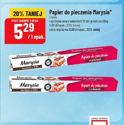 Papier do pieczenia w arkuszach Marysia promocja w POLOmarket