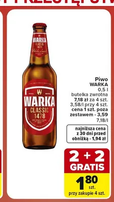 Piwo Warka Classic promocja w Carrefour Market