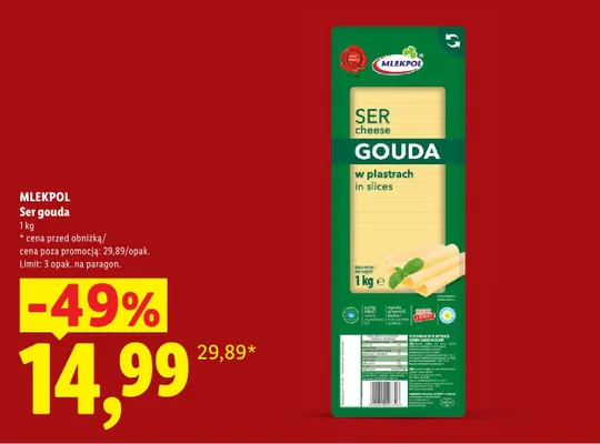 Ser gouda w plastrach Mlekpol promocja w Lidl
