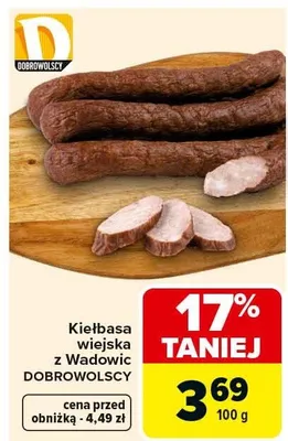 Kiełbasa wiejska z Wadowic promocja w Carrefour Market