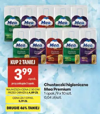 Chusteczki higieniczne Mea Premium 90-pak promocja w Delikatesy Centrum