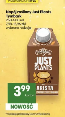 Napój roślinny Just Plants Tymbark promocja w Delikatesy Centrum