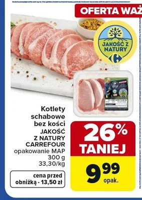 Kotlety schabowe bez kości Jakość z Natury Carrefour opakowanie MAP promocja w Carrefour