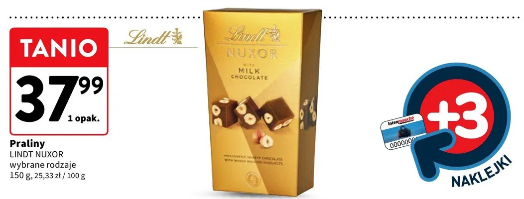 Praliny Lindt Nuxor with Milk Chocolate promocja w Intermarche