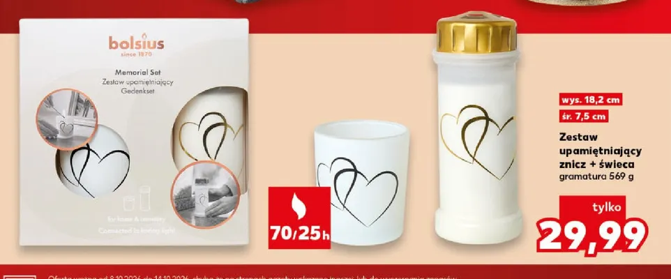 Zestaw upamiętniający znicz + świeca Bolsius promocja w Kaufland