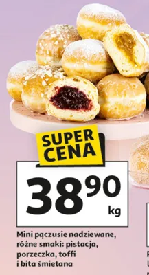 Mini pączusie nadziewane różne smaki: pistacja, porzeczka, toffi i bita śmietana promocja w Auchan