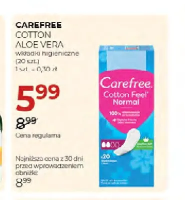 Wkładki higieniczne Cotton Aloe Vera Carefree promocja w Drogerie Jawa