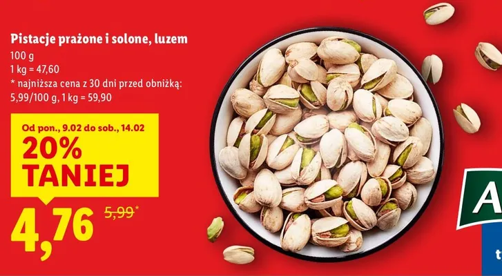 Pistacje prażone i solone luzem promocja w Lidl