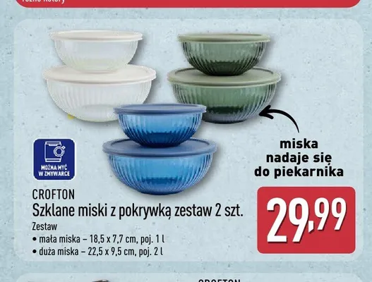 Szklane miski z pokrywką zestaw 2 szt. Crofton promocja w Aldi