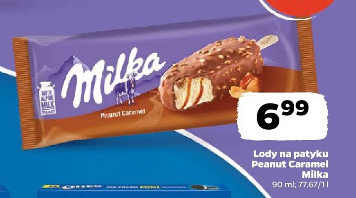Lody na patyku Peanut Caramel Milka 90ml promocja w Netto