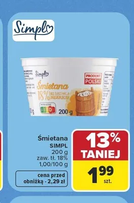 Śmietana Simpl 18% promocja w Carrefour