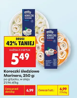 Koreczki śledziowe Marinero po giżycku w oleju promocja w Biedronka