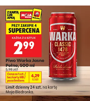 Piwo Warka promocja w Biedronka