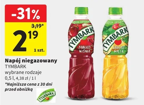 Napój niegazowany Tymbark jabłko wiśnia promocja w Intermarche