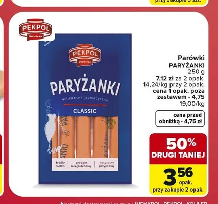 Parówki Paryżanki Pekpol promocja w Carrefour Market