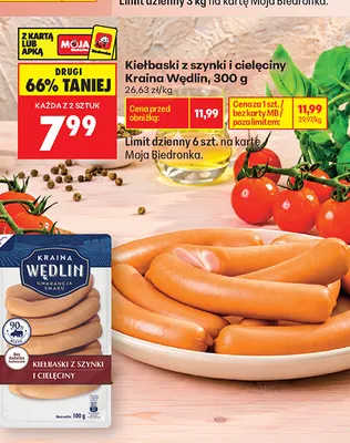 Kiełbaski z szynki i cielęciny Kraina Wędlin promocja w Biedronka