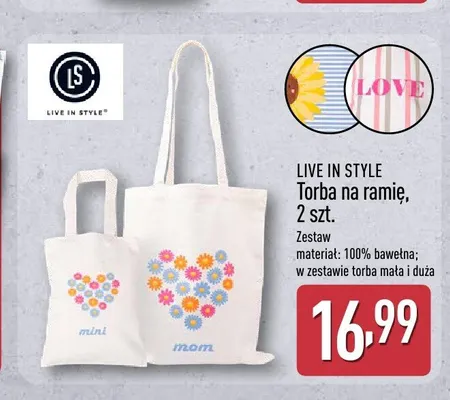 Torba na ramię LIVE IN STYLE 2szt. promocja w Aldi