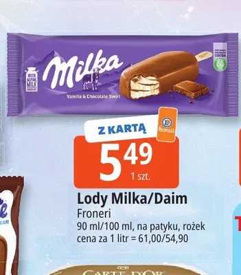 Lody Milka rożek promocja w Leclerc