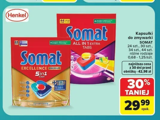 Kapsułki do zmywarki Somat Excellence Premium 5in1 promocja w Carrefour Market