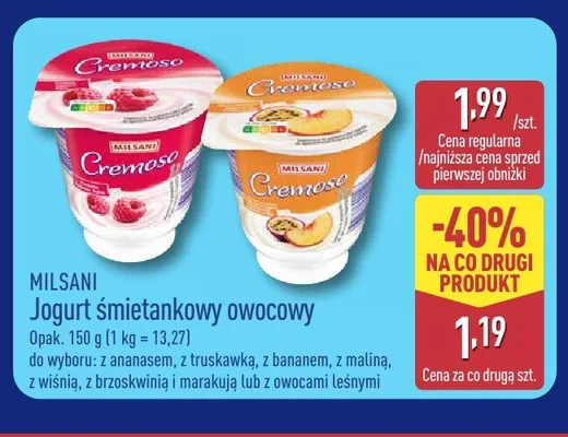 Jogurt śmietankowy owocowy z bananem Milsani promocja w Aldi