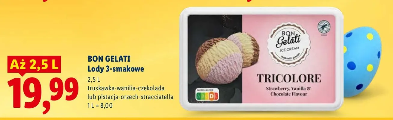 Lody 3-smakowe truskawka-wanilia-czekolada lub pistacja-orzech-stracciatella promocja w Lidl