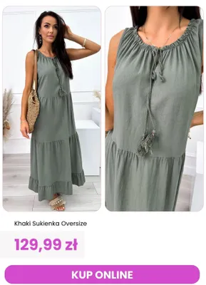 Sukienka oversize ModnaKiecka.pl khaki promocja w Modna Kiecka