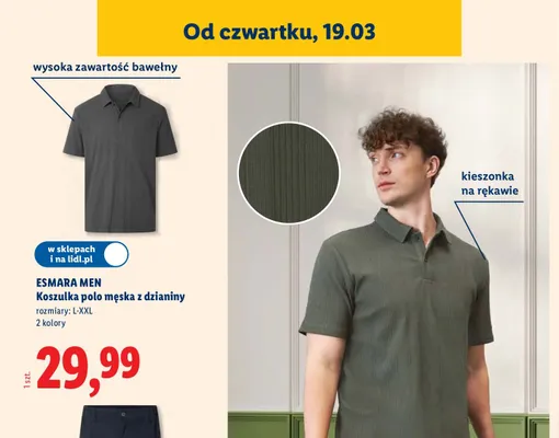 Koszulka polo męska z dzianiny promocja w Lidl